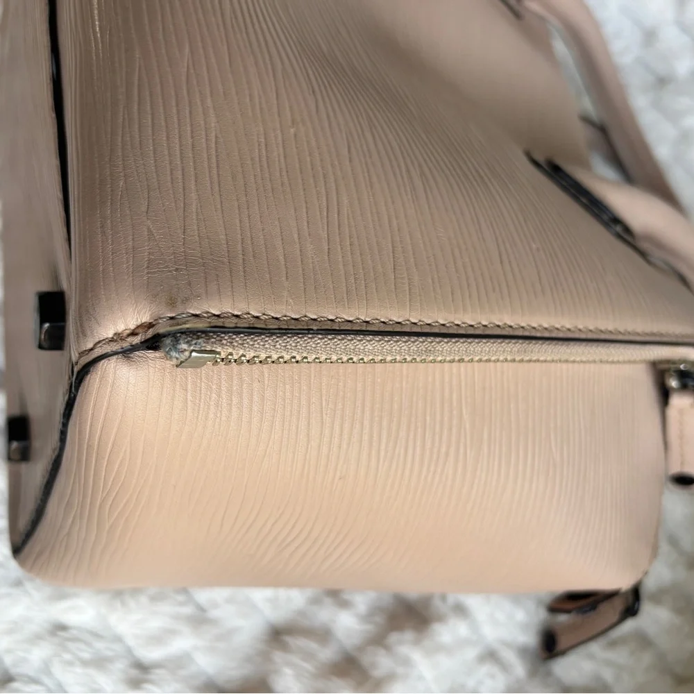 Rebecca Minkoff Beige Saffiano Leather Zip Tote Bag Wide Opening